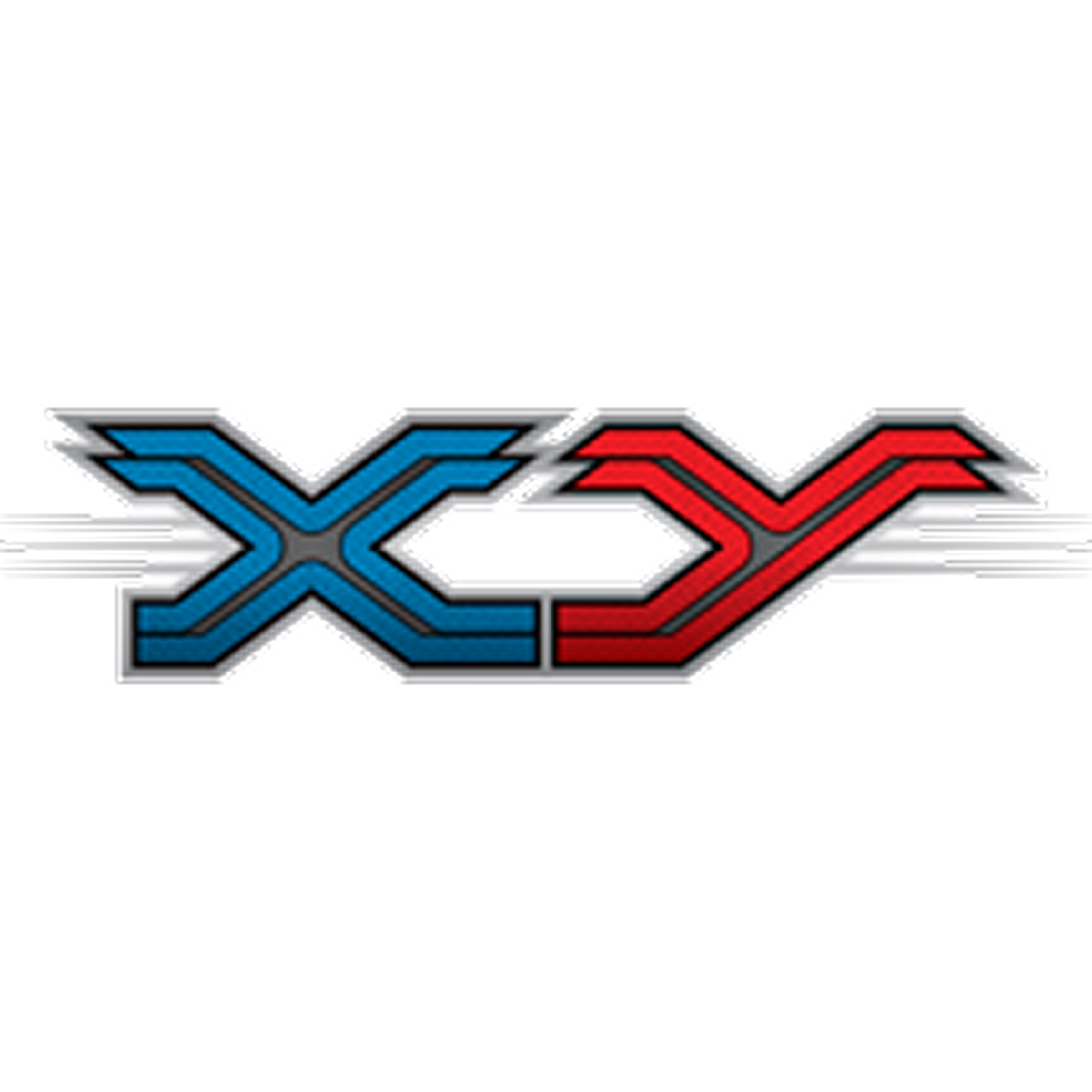 Stylized XY logo with the X in blue and the Y in red, both outlined in black with horizontal motion lines.