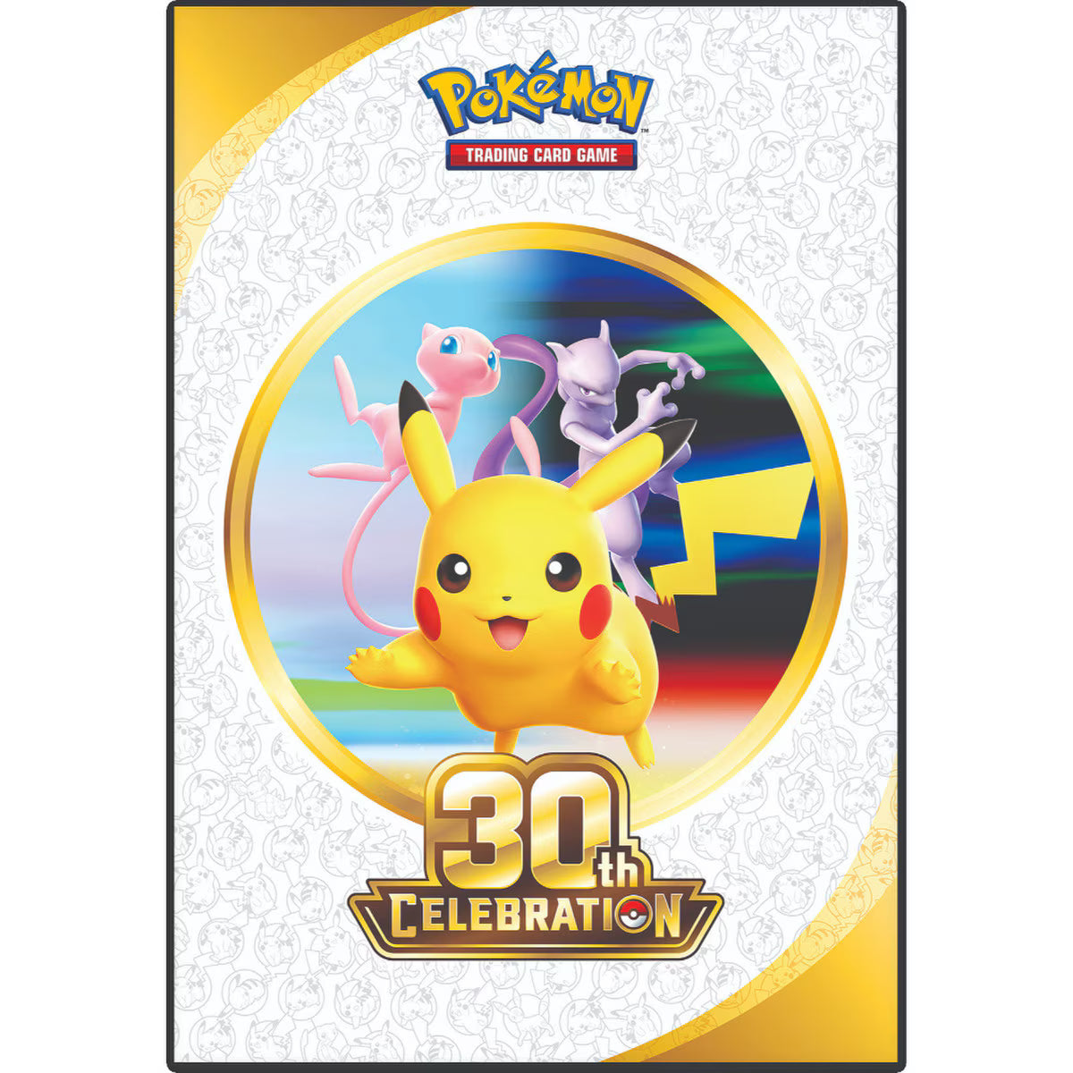 The Pokémon Company’s Pokémon TCG: 30th Celebration Poster Collection features a Pikachu badge, Articuno, Zapdos, and Moltres cards, plus a visible rolled poster in yellow and white packaging.