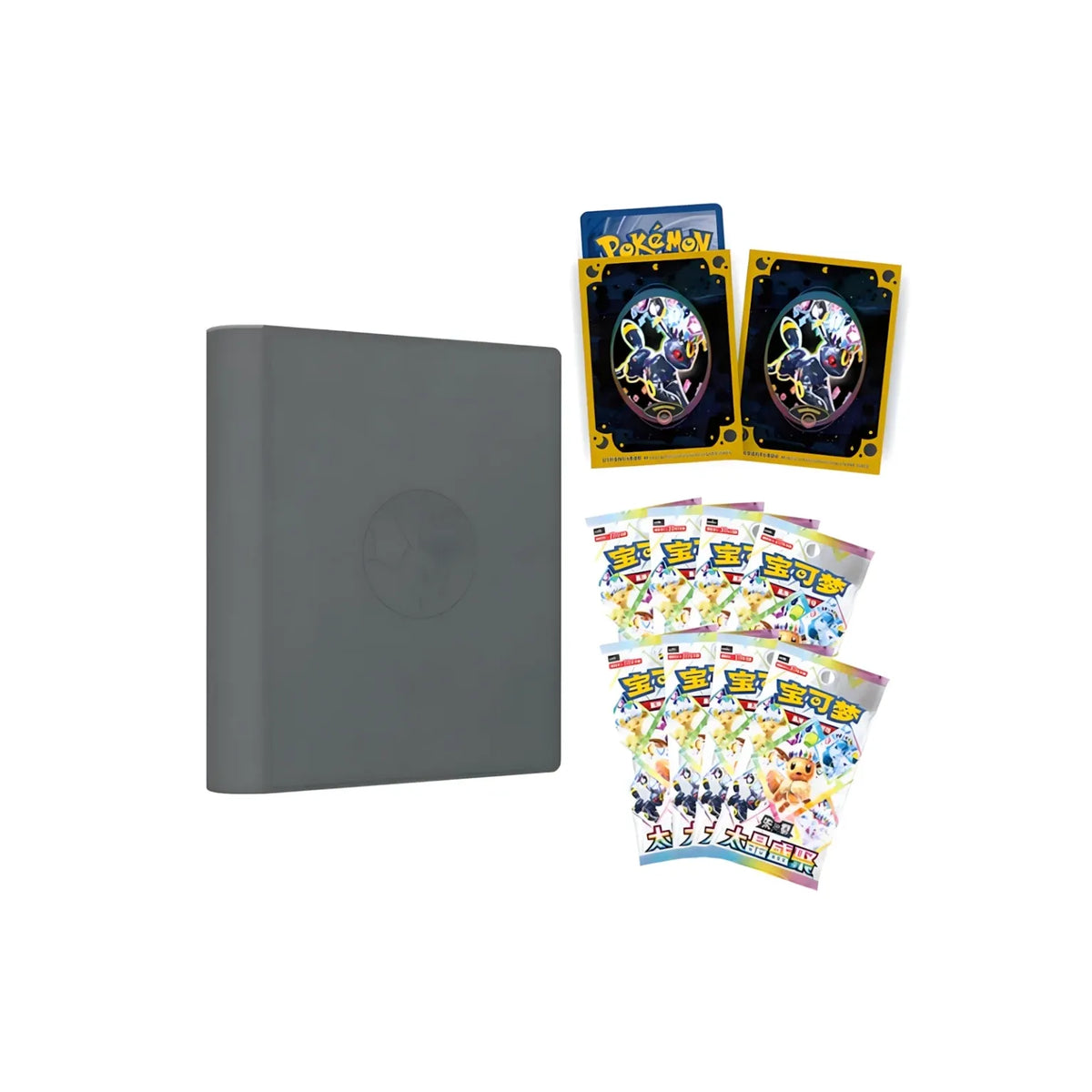 A Pokémon Company gift box named “Pokemon Umbreon Terastal Grand Crystal Gathering Simplified Chinese Binder Gift Box,” featuring an elegant gold and black design with Umbreon, crystals, moon symbols, and Simplified Chinese text at the bottom.