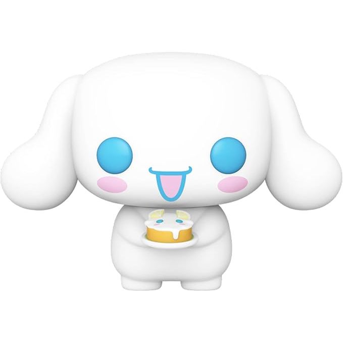 A Funko POP! Sanrio: Cinnamoroll (#92) figure by Funko, featuring an adorable white character with big blue eyes, floppy ears, pink cheeks, and a blue tongue holding a small yellow dessert, set against a plain white background.