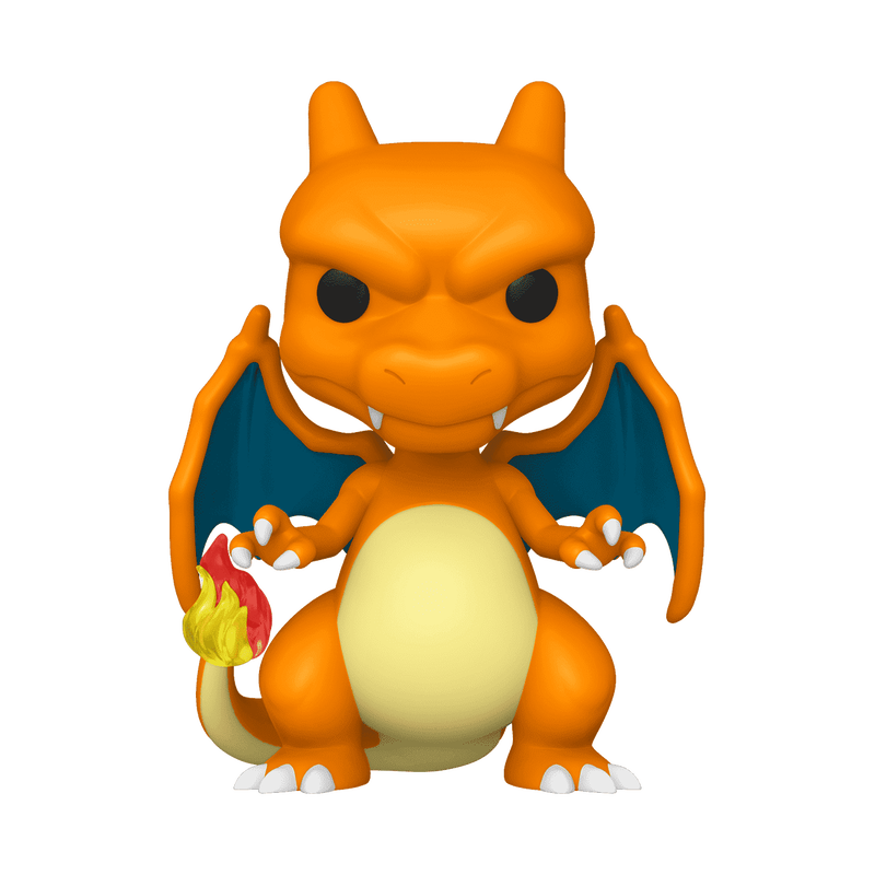 The Funko POP! Pokemon: Charizard (#843) by Funko is a vinyl figure featuring Charizard, the iconic orange dragon with blue wings, cream-colored belly, and a flame at the tip of its tail, depicted in a battle-ready pose.