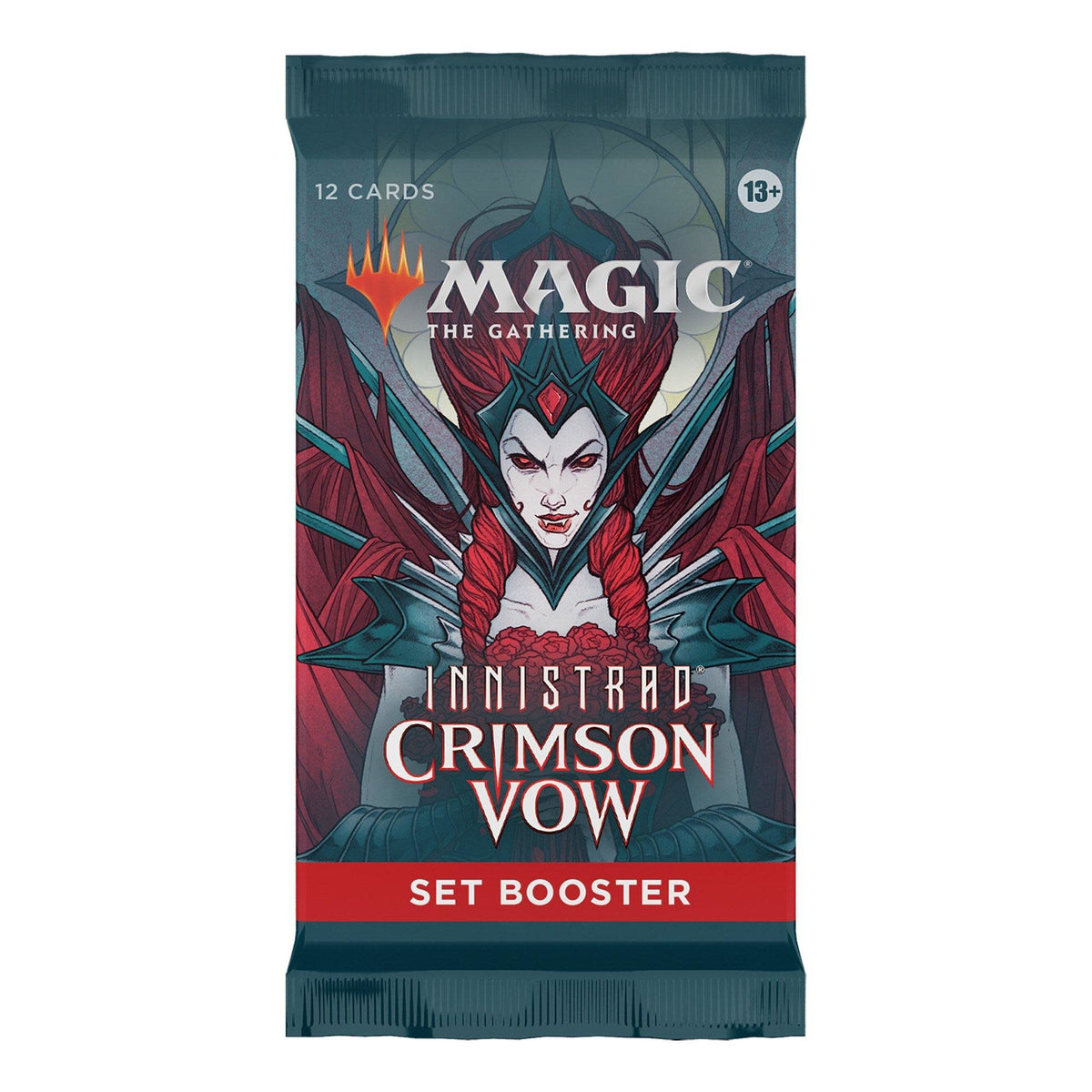 The Wizards of the Coast Magic the Gathering: Innistrad Crimson Vow Set Booster Pack contains 12 cards per pack and is designed for ages 13 and up.