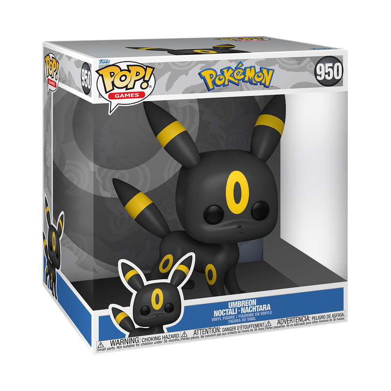 Funko POP! Pokemon: Jumbo Umbreon #950 vinyl figure of a black, fox-like Pokémon with yellow rings on its ears, tail, legs, and forehead.