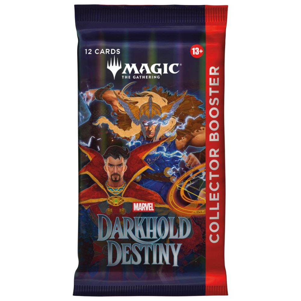 A Magic: The Gathering - Marvel Darkhold Destiny Collector Booster Display box featuring Doctor Strange and Wong on the packaging.