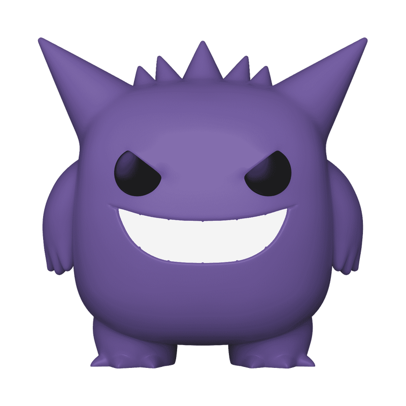 Funko POP! Pokemon: Gengar - #1031 is a purple, round, ghostly figure with spiked ears, a wide mischievous grin, and small red eyes.