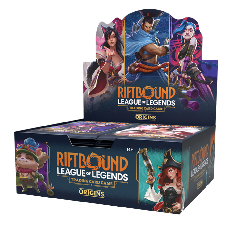 Riftbound: League of Legends TCG: Set 01: Origins - Booster Box featuring League of Legends characters on the packaging.