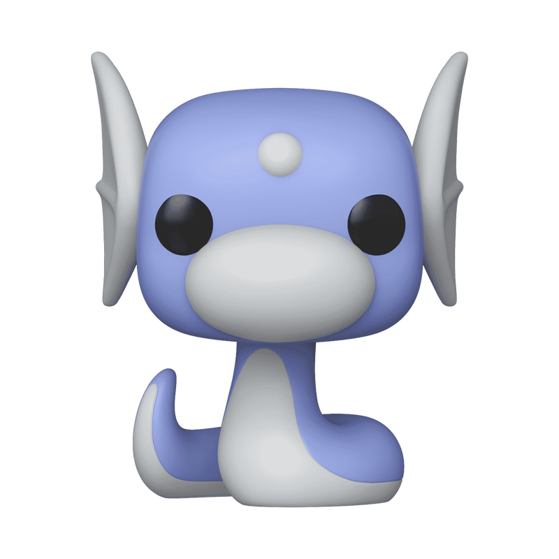 The Funko POP! Pokemon: Dratini - #1050 by Funko is a vinyl collector figure featuring the blue and white serpentine Pokémon with large black eyes, upright fins, and a small white spot on its forehead, displayed against a plain background.