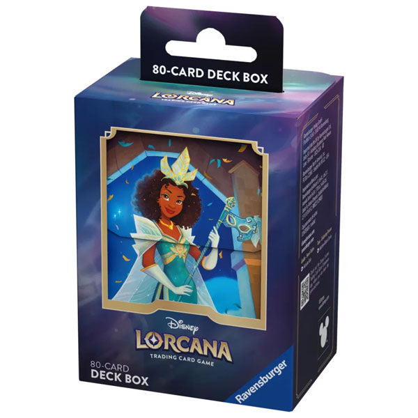 Protect your Disney Lorcana cards with the Ravensburger Disney Lorcana: Deck Box – Alladin/Tiana (Shimmering Skies), perfect for any fan of the trading card game.