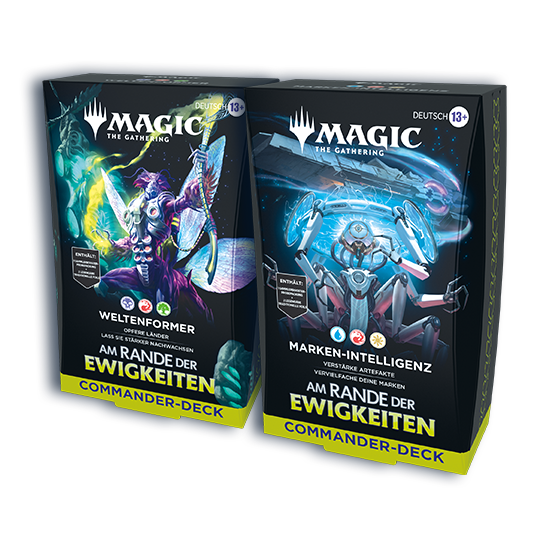 Two Magic: The Gathering - Edge of Eternities Commander Decks featuring sci-fi and fantasy artwork on their packaging.