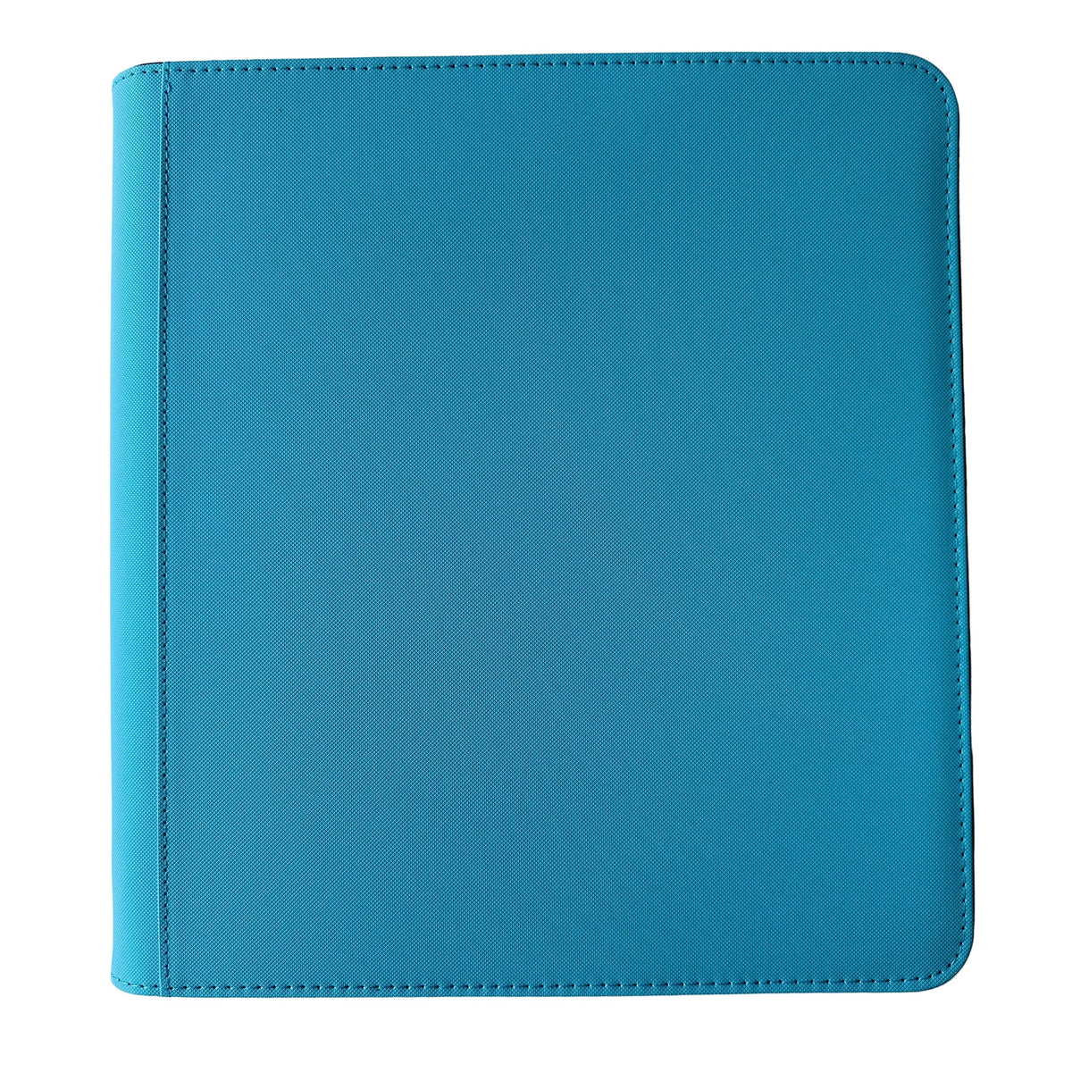 A closed, plain, bright blue TCGpicks: Samlekortmappe [480 pockets 4X3] binder by Ml Trading, featuring rounded corners and visible stitching along the edges, designed to hold up to 480 trading cards, photographed against a white background.