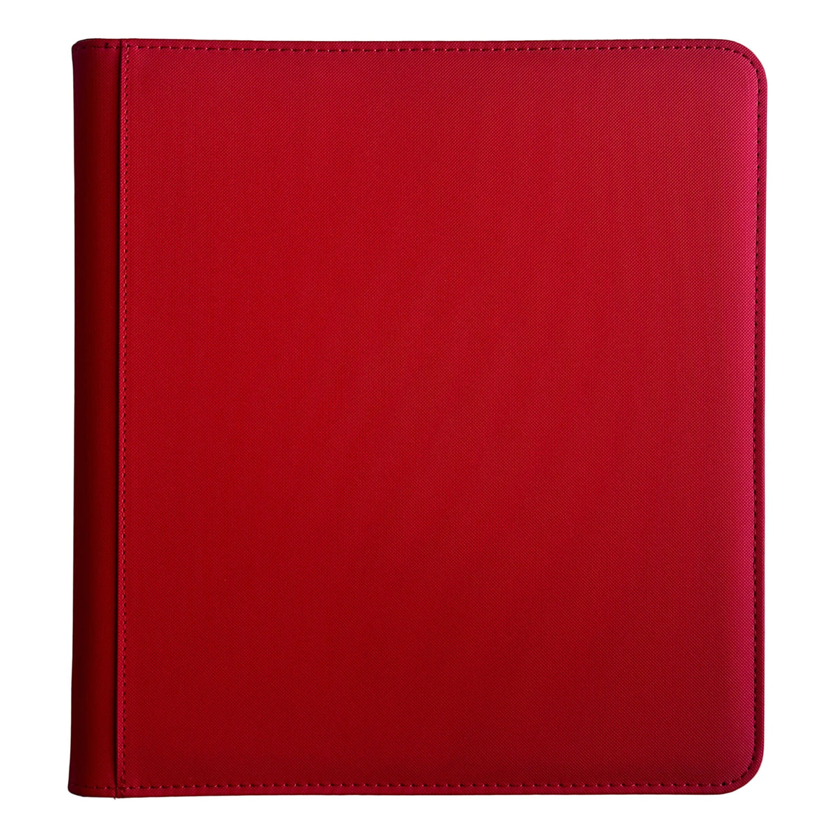 The Ml Trading TCGpicks: Samlekortmappe [480 pockets 4X3] is a closed, plain red three-ring binder with rounded corners, displayed against a white background—ideal for stylishly organizing or storing up to 480 trading cards.