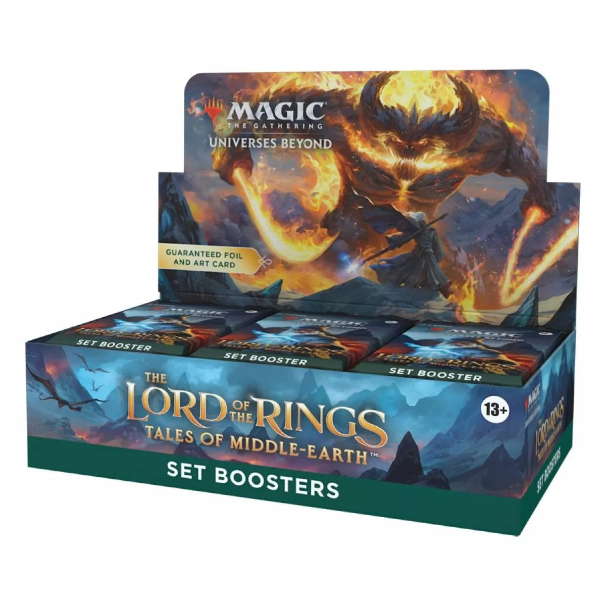 The Magic the Gathering: The Lord of The Rings Tales of Middle-Earth Set Booster Display by Wizards of the Coast features fiery Sauron artwork and is recommended for ages 13 and up.