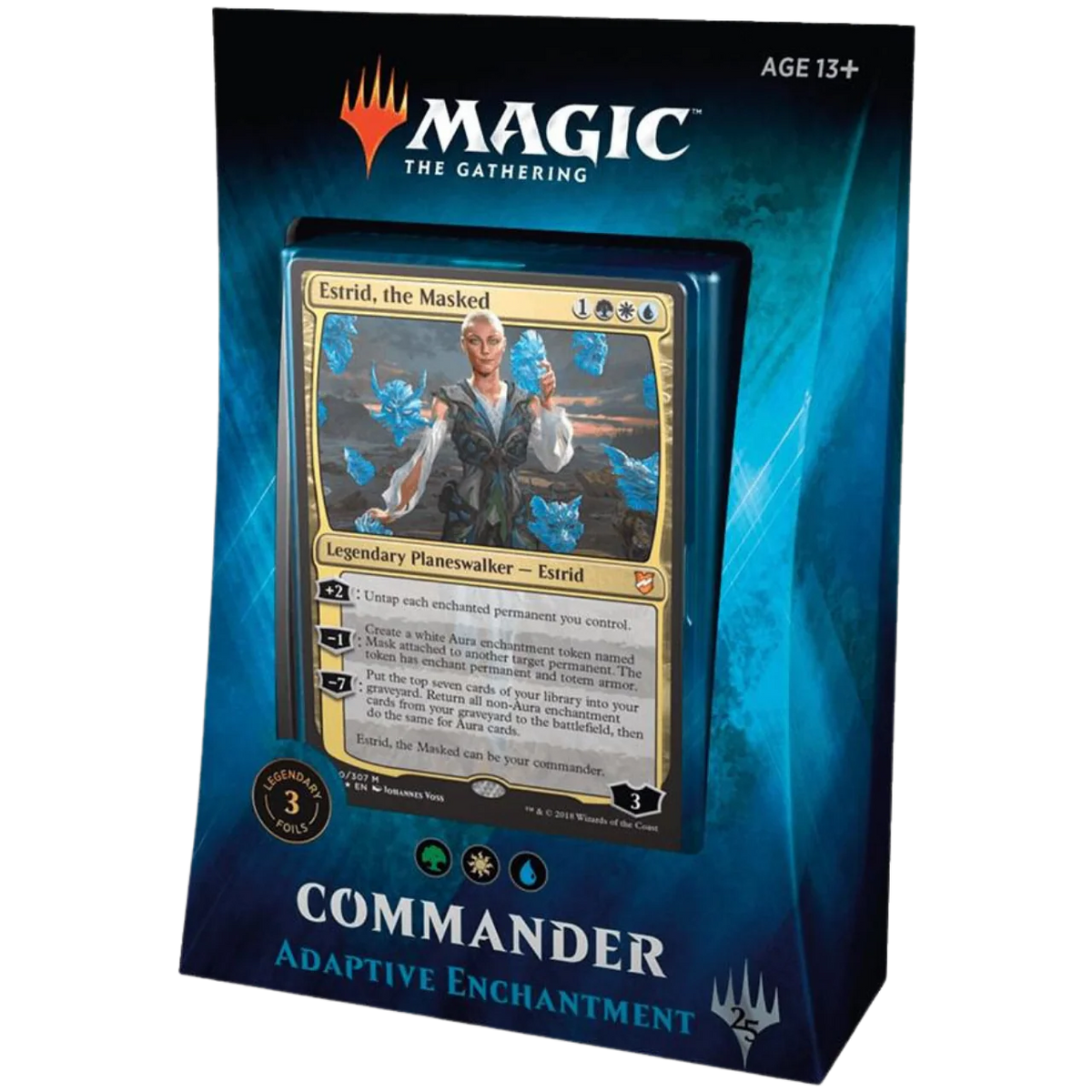 The Wizards of the Coast Magic the Gathering: Commander 2018 - Commander Deck Bundle features four boxed decks, each with distinct red, green, blue, or multicolor packaging and visible foil commander cards on the front.
