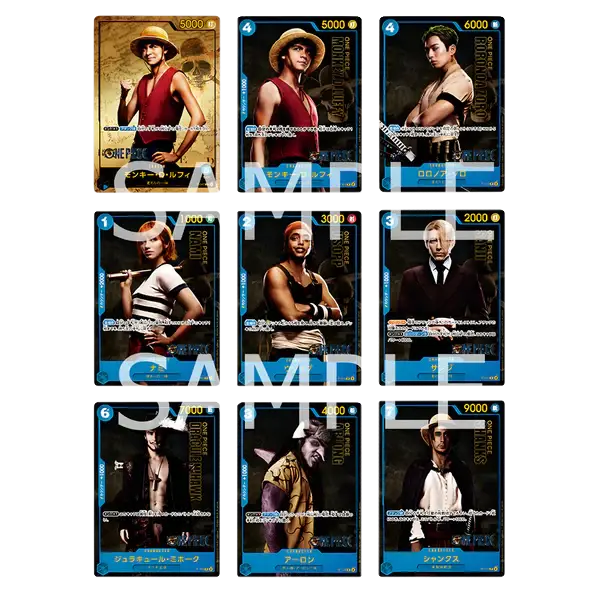 Bandai One Piece Card Game: Premium Card Collection - Live Action Edition featuring the main cast from the Netflix series.