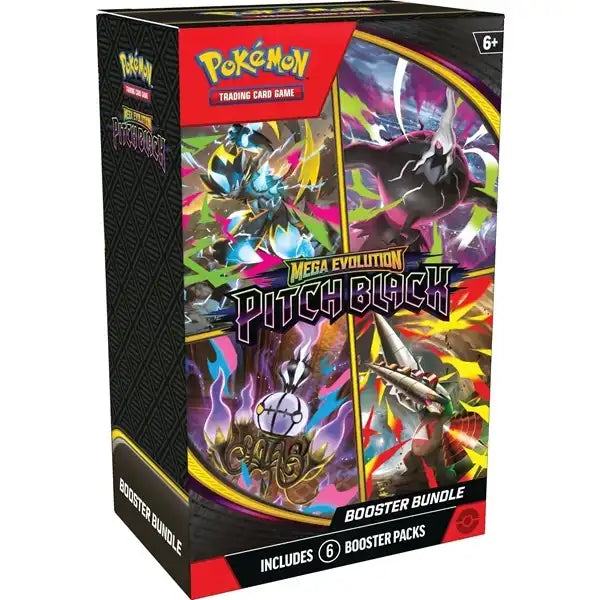 The Pokémon TCG: Pitch Black Booster Bundle by The Pokémon Company features vibrant Pokémon artwork and contains 6 booster packs. Suitable for ages 6 and up.
