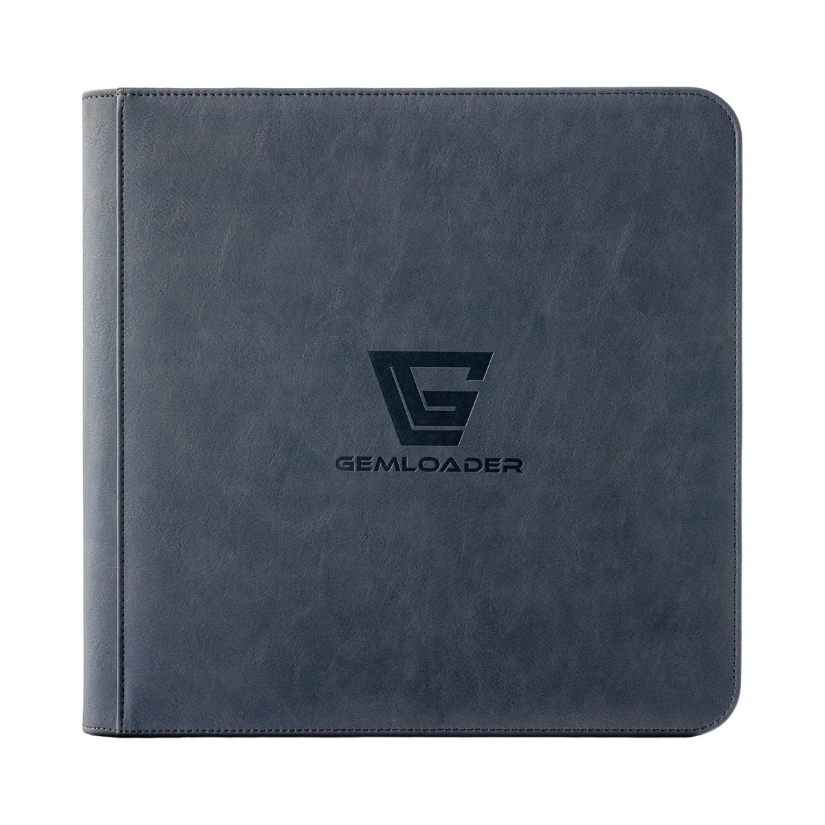 The Gemloader: Premium Semi-Rigid Samlemappe [168 pockets 2X3] is a closed, dark gray folder with a textured surface, rounded corners, and black Gemloader branding—perfect for storing grading kort or semi-rigid sleeves.