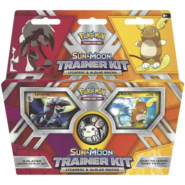 The Pokémon Company’s Pokémon TCG: Sun & Moon Trainer Kit - Lycanroc & Alolan Raichu is an easy-to-learn set for ages 6+, featuring both Pokémon on the package—great for new fans of the Sun & Moon Trainer Kits.