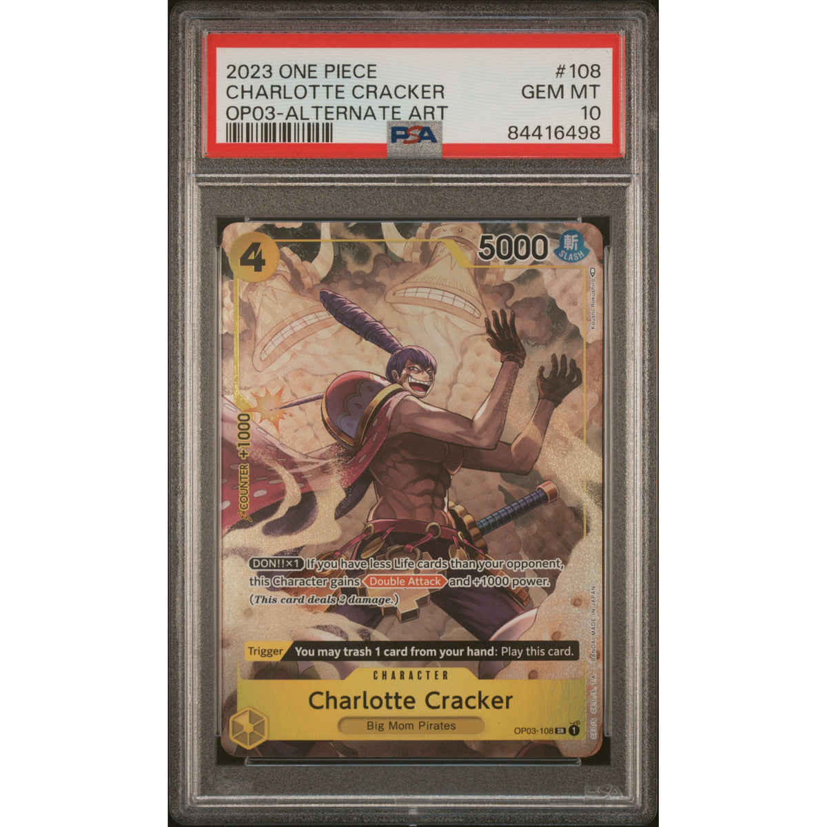 One Piece TCG: Charlotte Cracker #108 PSA 10 - OP03-84416498