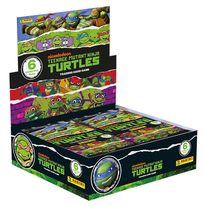 A Panini: Teenage Mutant Ninja Turtles TCG - Booster Box display containing several individually wrapped trading card packs.