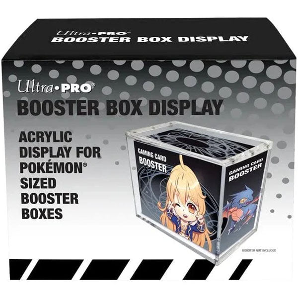 The Pokémon Company Ultra Pro: Pokémon Booster Box Akryl Case is an acrylic display for Pokémon booster boxes. Sample box with anime-style art shown; “Booster not included” clearly marked on the case.