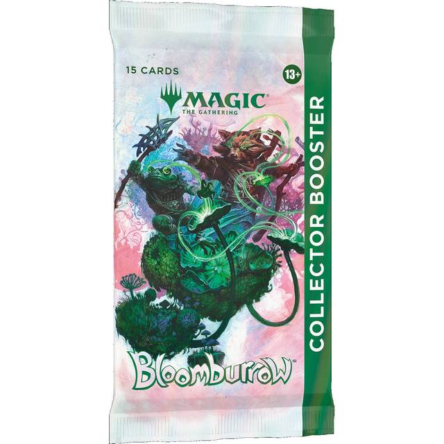 The Magic: The Gathering - Bloomburrow Collector Booster Display by Wizards of the Coast features vivid, whimsical fantasy animal artwork on its packaging and prominently displays the iconic Magic logo. Each pack in this eye-catching collector’s item contains 15 cards, making it a standout addition for any Magic fan.