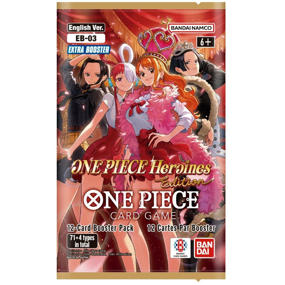 Bandai One Piece Card Game: EB03: Heroines Edition Booster Pack decorated with illustrations of female characters from the series.