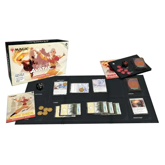 The Wizards of the Coast Magic the Gathering: Avatar The Last Airbender Beginner Box features dynamic artwork of Aang and Zuko in action poses, is branded for ages 13 and up, and displays both Magic: The Gathering and Avatar: The Last Airbender logos.