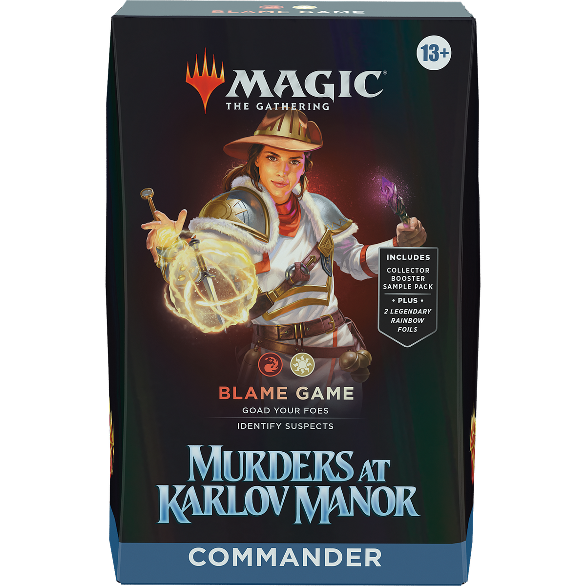 Four Magic: The Gathering - Murders at Karlov Manor Commander Deck boxes, each featuring a different character portrait.