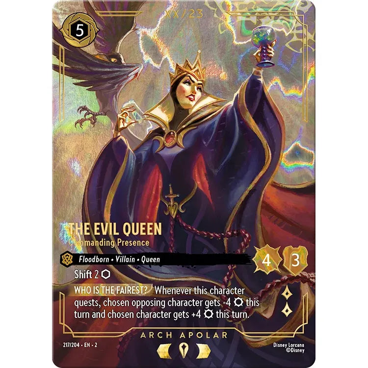 Disney Lorcana: Into the Inkdark Collector Booster Pack featuring the Evil Queen holding a glowing goblet with a raven perched on her shoulder.