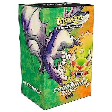 A yellow MetaZoo TCG: Flex Decks - Wave 1 starter deck box labeled Blazing Charge, featuring a cartoon character with a small engine and a fiery bird.