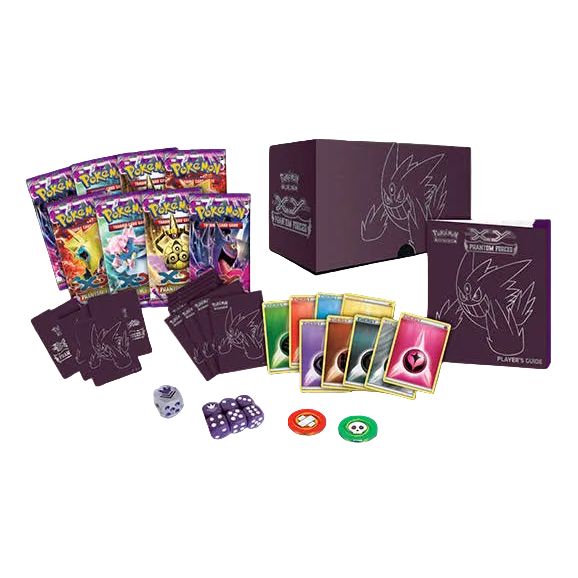 Purple Pokémon TCG: Phantom Forces Elite Trainer Box (XY) featuring a line-art illustration of Mega Gengar on the front.