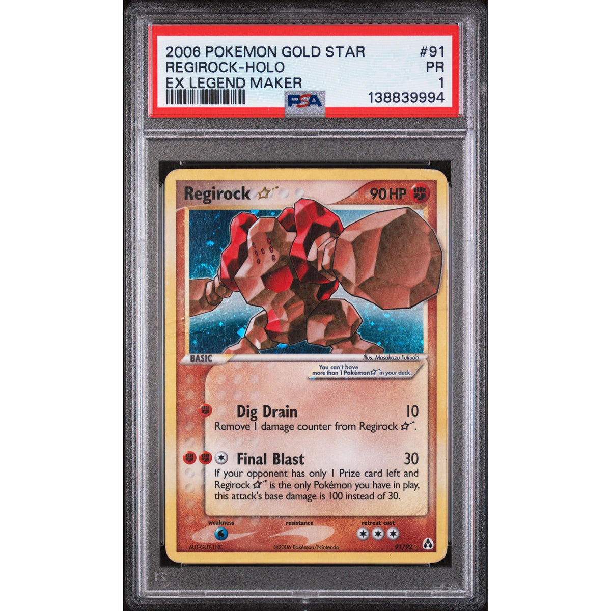 Pokémon TCG: Regirock [Gold Star] #91 PSA 1 Holo - EX Legend Maker-138839994