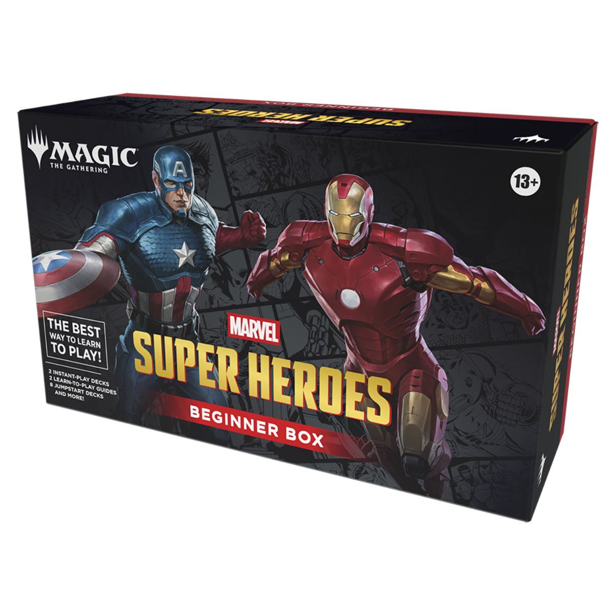 Wizards of the Coast’s Magic the Gathering: Marvel Super Heroes Beginner Box, designed for ages 13+, offers a fun and easy introduction to Magic with Captain America and Iron Man featured on the cover.