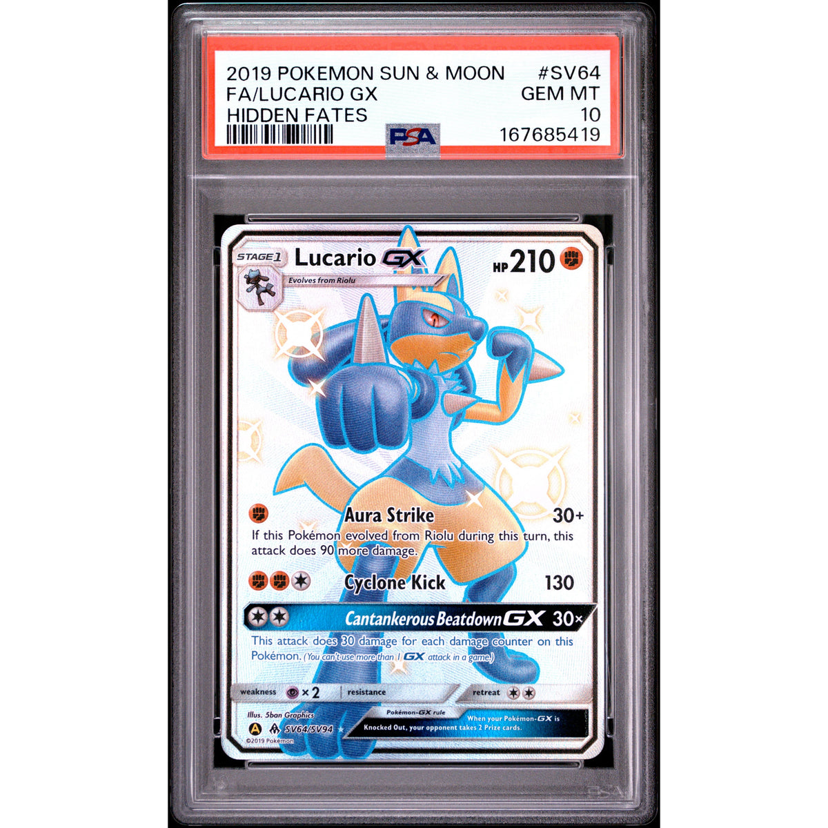 Pokémon TCG: Lucario Gx #SV64 PSA 10-167685419