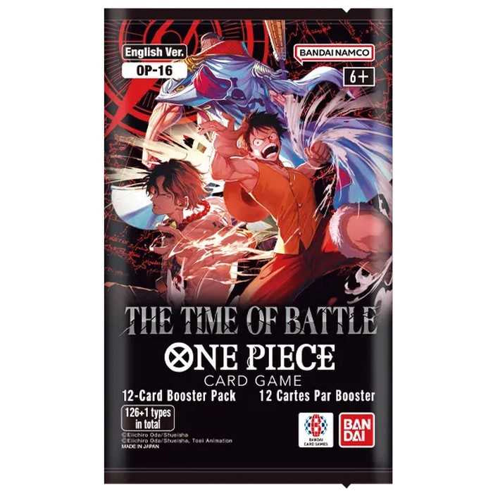 A One Piece Card Game: OP16: The Time of Battle Booster Pack featuring Luffy and Sabo.
