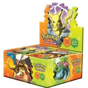 The Pokémon TCG: EX Fire Red Leaf Green Booster Box by The Pokémon Company features vibrant artwork of Pikachu, Charizard, and Venusaur, and is designed for retail display of trading card packs from the Battle Red and Leaf Green series.