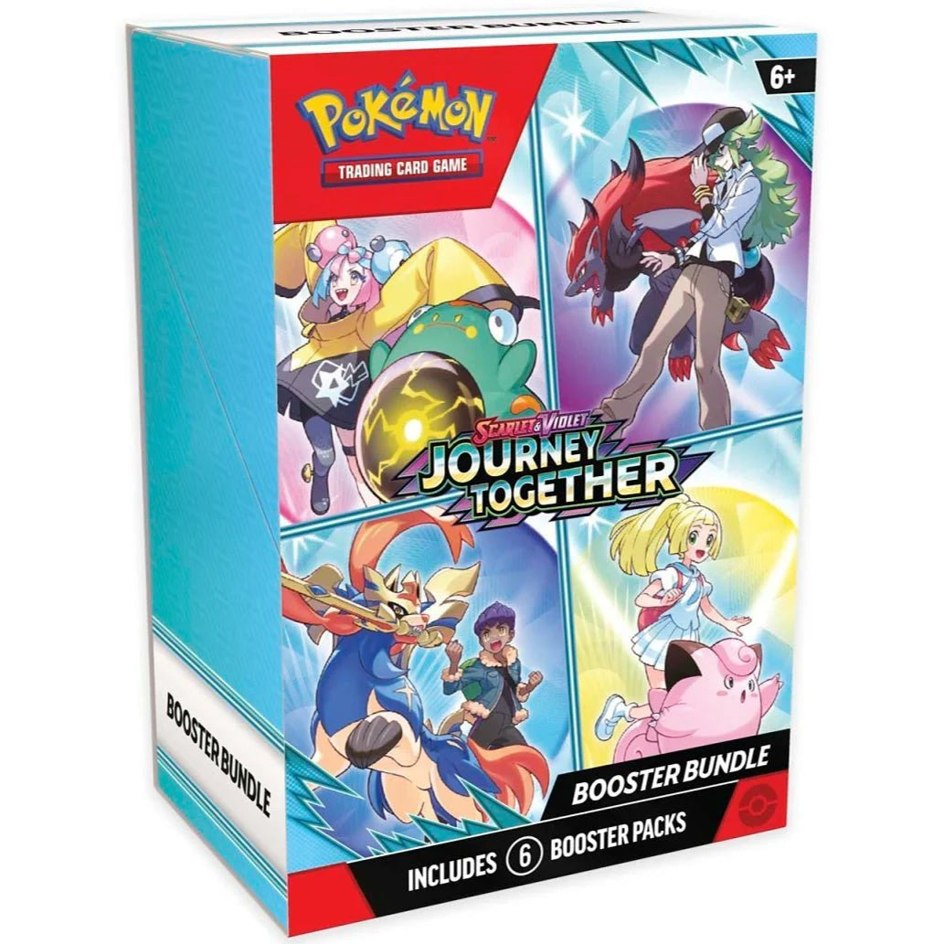 The Pokémon Company’s Pokémon TCG: Journey Together Booster Bundle features vivid artwork and includes 6 booster packs, perfect for trainers ages 6 and up.
