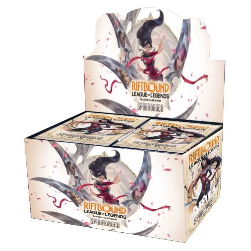 Riftbound: League of Legends TCG: Set 02: Spiritforged - Booster Box featuring an illustration of female warriors with blades.