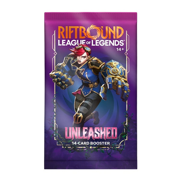 Riftbound: League of Legends TCG: Set 03: Unleashed - Booster Box featuring vibrant illustrations of characters in combat.