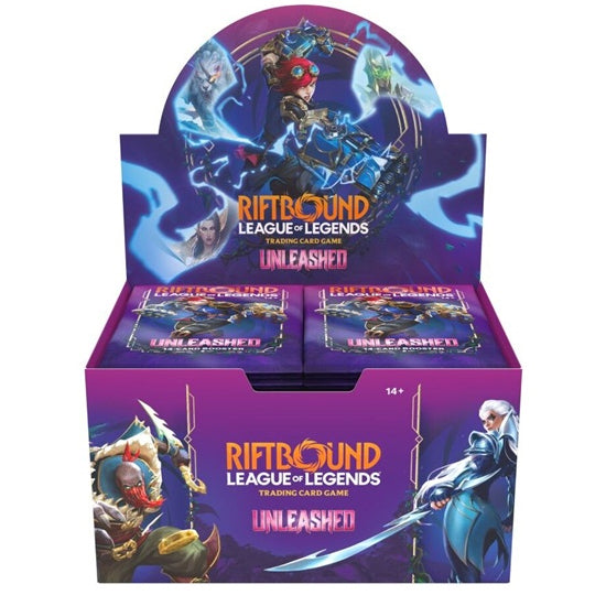 Riftbound: League of Legends TCG: Set 03: Unleashed - Booster Box featuring vibrant illustrations of characters in combat.