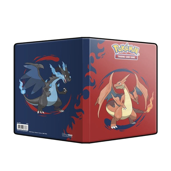 Keep your Pokémon cards organized with the Ultra Pro: Mega Charizard X/Y 4-Pocket Pro-Binder - Samlemappe, featuring Charizard and Mega Charizard X art with dynamic flame designs by Ultra Pro.