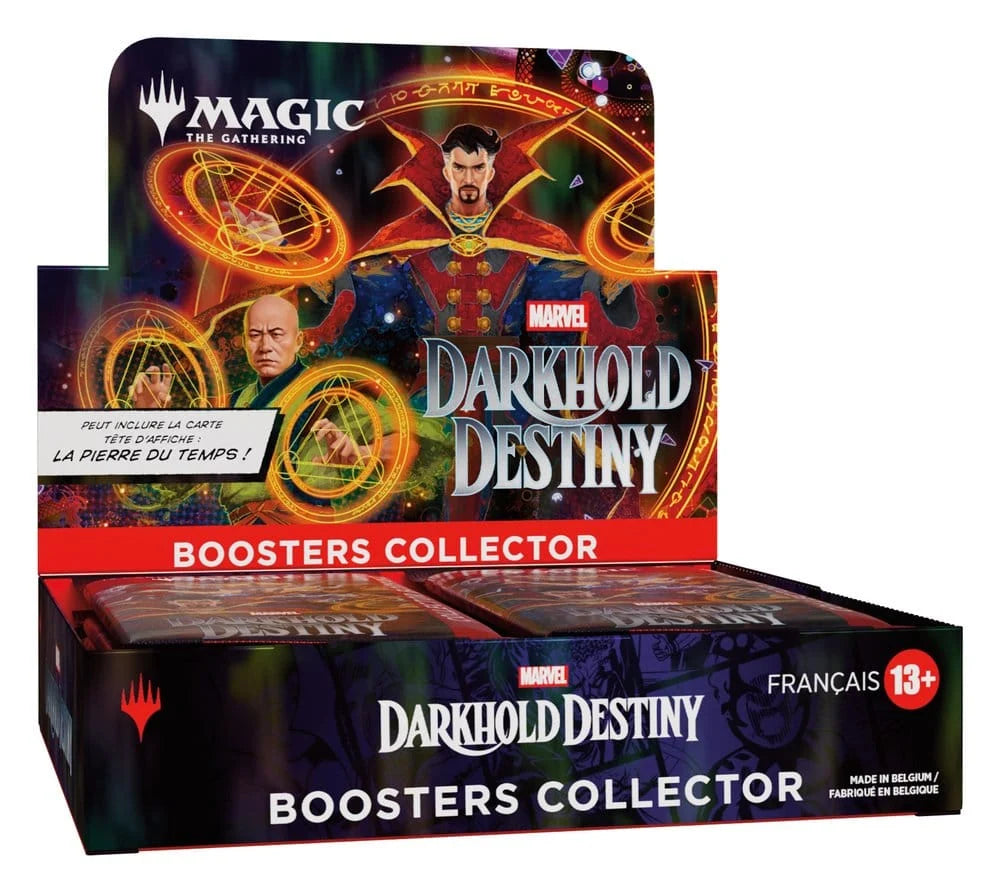 A Magic: The Gathering - Marvel Darkhold Destiny Collector Booster Display box featuring Doctor Strange and Wong on the packaging.